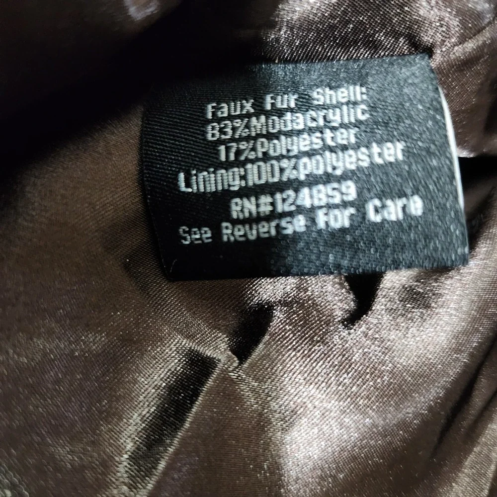 Midnight Velvet Faux Fur Jacket XL Brown Pockets Evening Winter Outerwear Prep